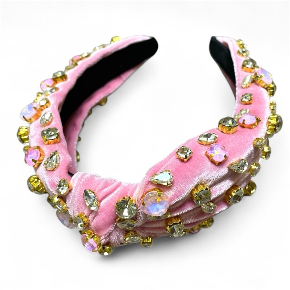 ✨ Rhinestone Knotted Velvet Headband – Pink Rainbow Crystal ✨ - Picture 3 of 10